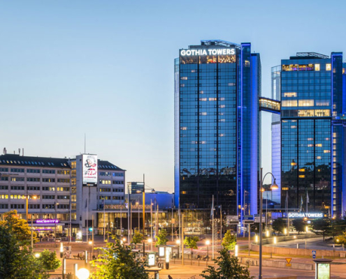 Svenska Mässan och Hotell Gothia Towers kväll